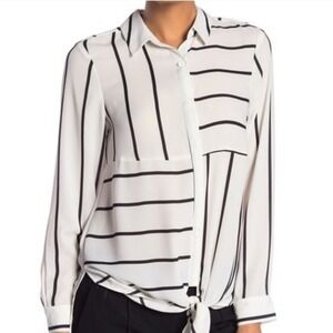 Daniel Rainn DR2 Striped Tie Front Blouse Long Sleeve Button Down Casual Top M